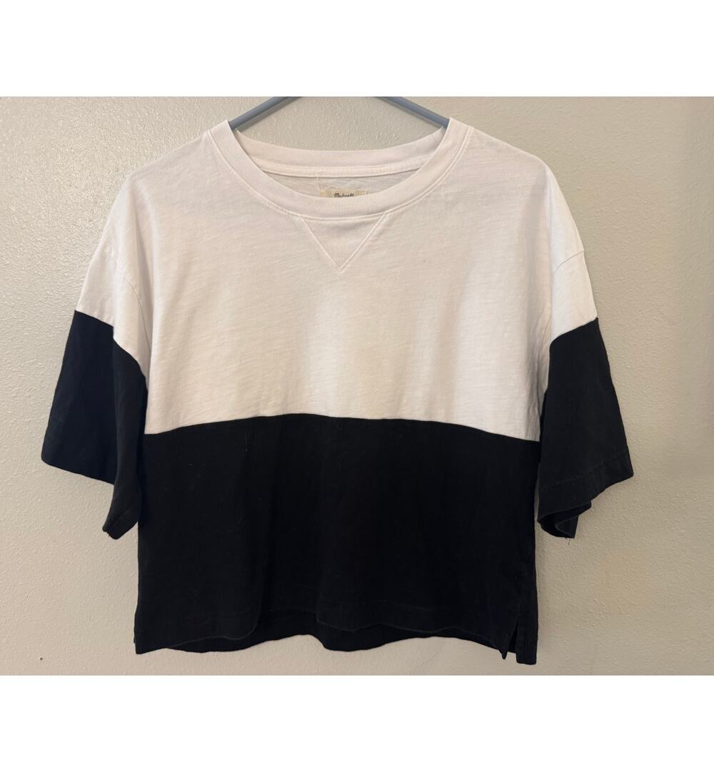 Madewell women's black and white color block crop top tee size medium